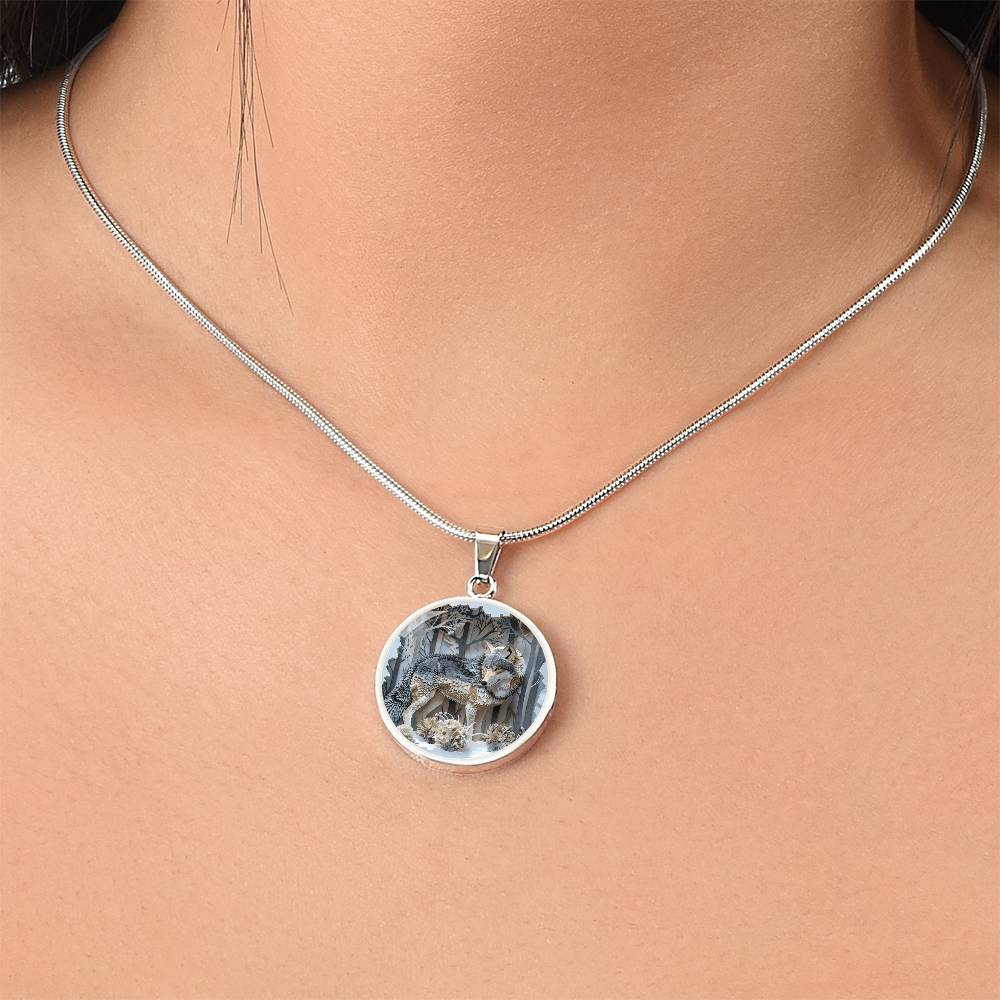 The Winter Wolf Circle Pendant Necklace