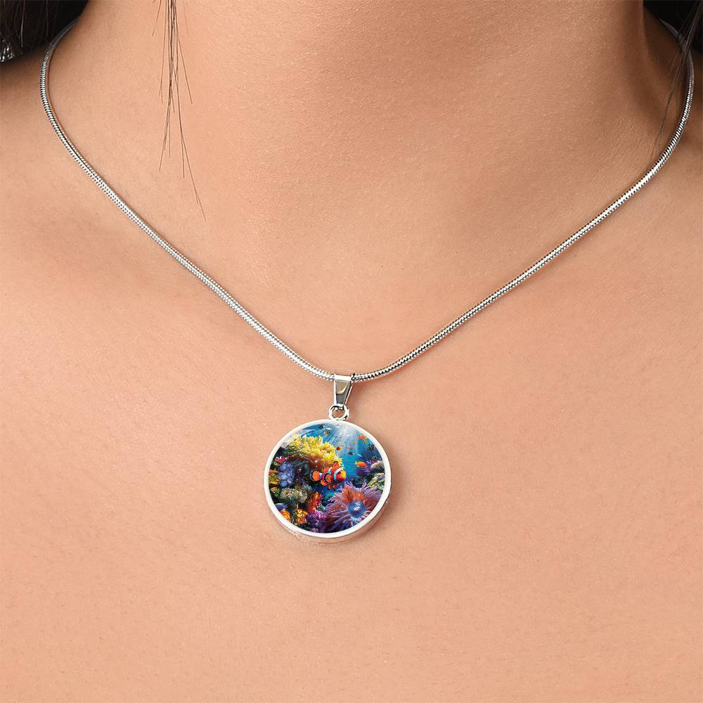 The Vibrant Coral Reef Circle Pendant Necklace