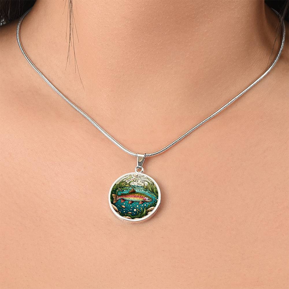 The Rainbow Trout Circle Pendant Necklace