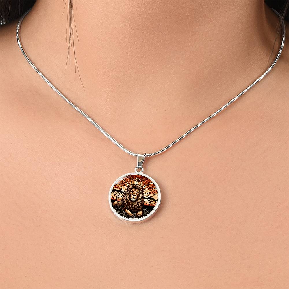 The Regal Lion Circle Pendant Necklace