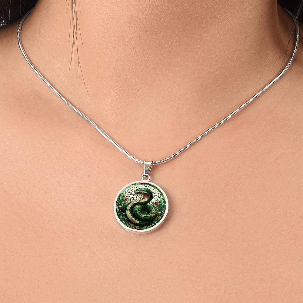 The Green Snake Circle Pendant Necklace