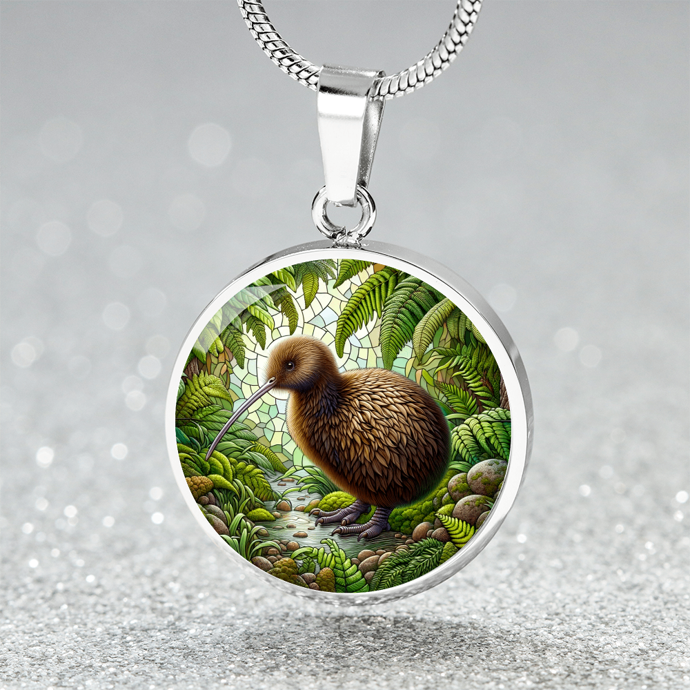 The Kiwi Bird Circle Pendant Necklace