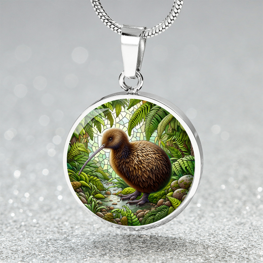 The Kiwi Bird Circle Pendant Necklace