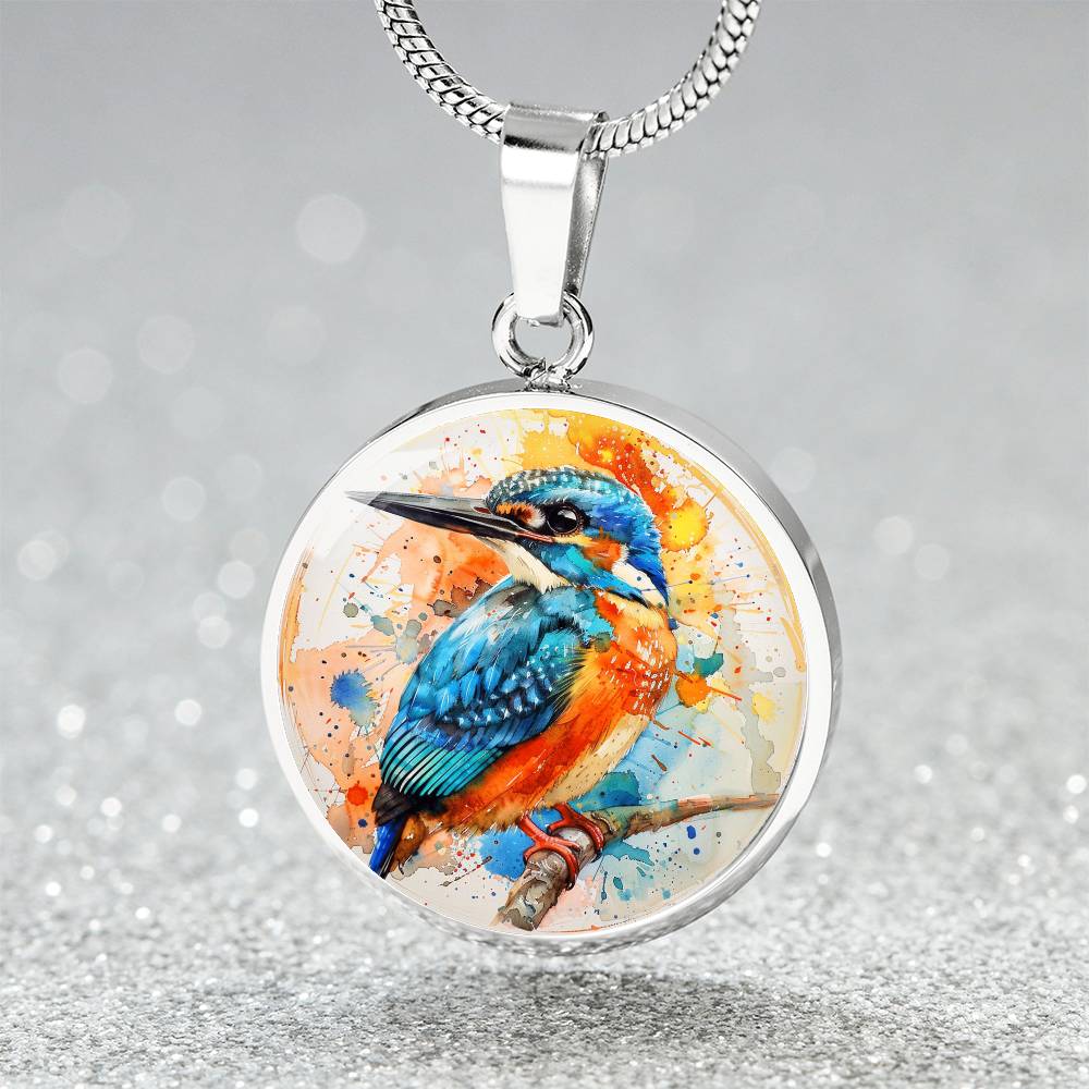 The Watercolor Kingfisher Circle Pendant Necklace