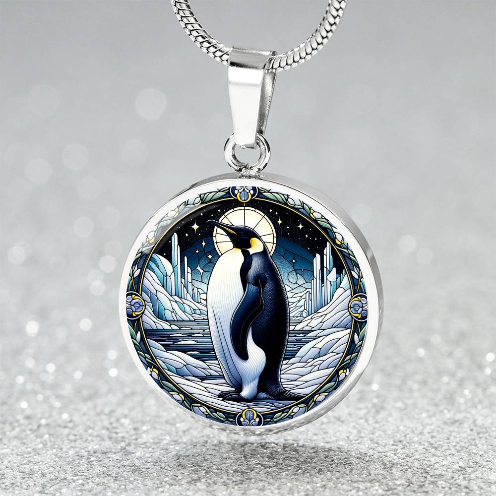 The Moonlit Penguin Circle Pendant Necklace