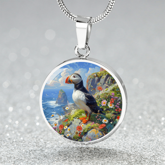 The Cliffside Puffin Circle Pendant Necklace