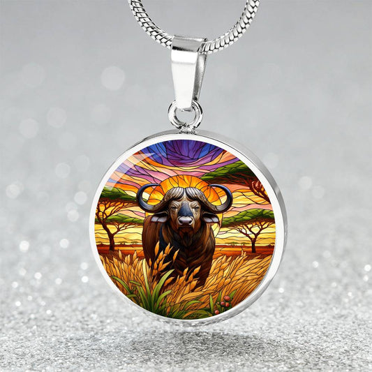 The African Buffalo Circle Pendant Necklace