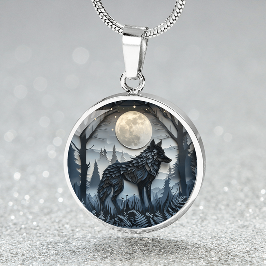 The Moon Wolf Circle Pendant Necklace