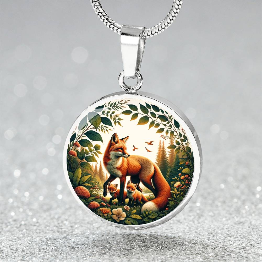 The Fox Family Circle Pendant Necklace