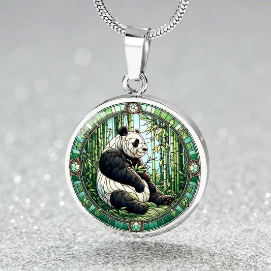 The Tranquil Panda Circle Pendant Necklace