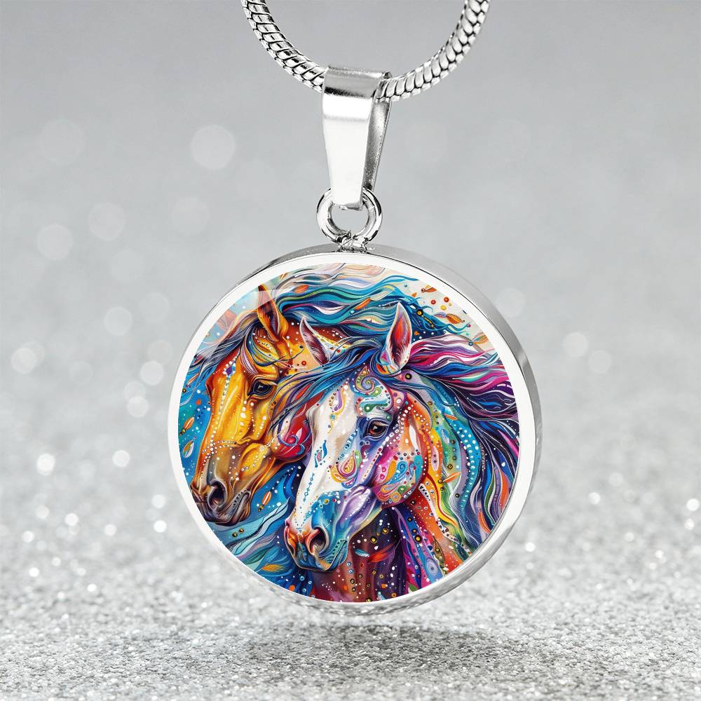 The Colored Horses Circle Pendant Necklace