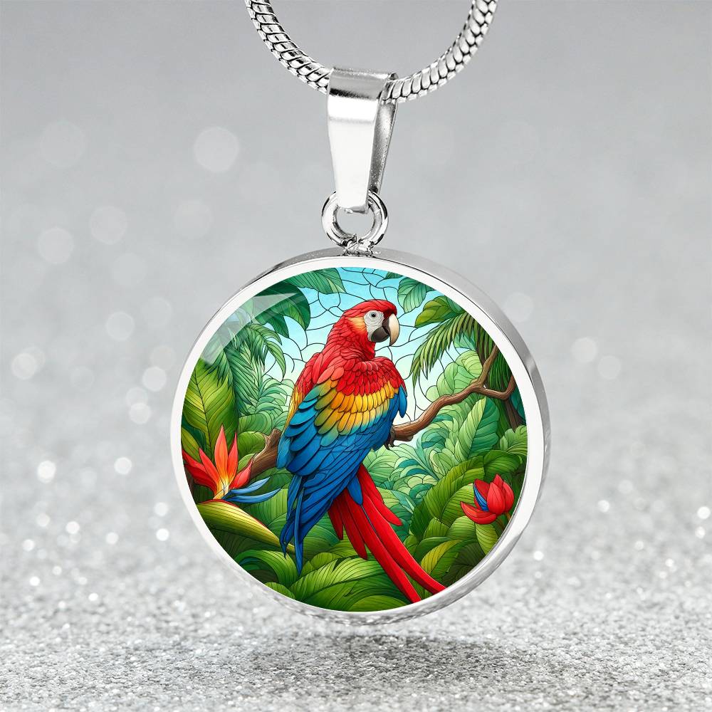 The Majestic Macaw Circle Pendant Necklace