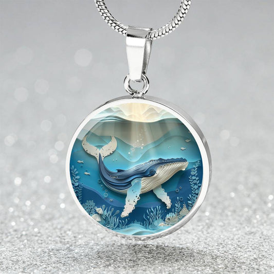 The Sunlit Humpback Whale Circle Pendant Necklace