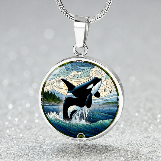 The Leaping Orca Circle Pendant Necklace