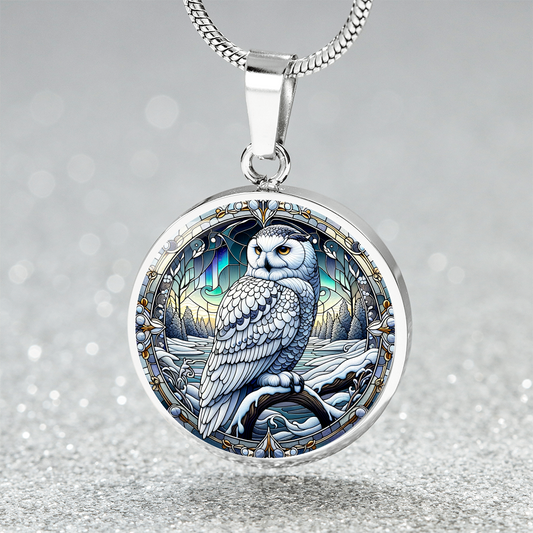 The Snowy Owl Circle Pendant Necklace