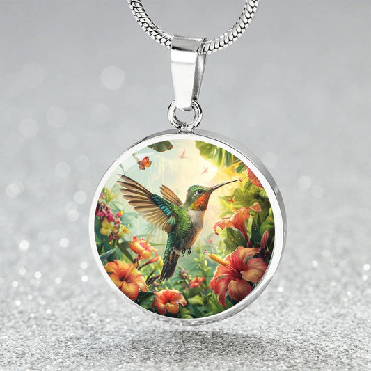 The Tropical Hummingbird Circle Pendant Necklace