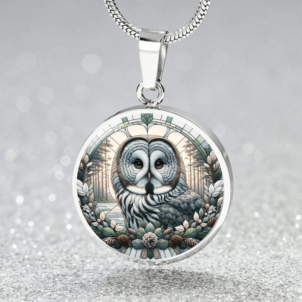 The Great Gray Owl Circle Pendant Necklace