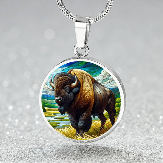 The Majestic Bison Circle Pendant Necklace