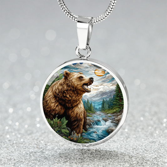 The Grizzly Bear Circle Pendant Necklace