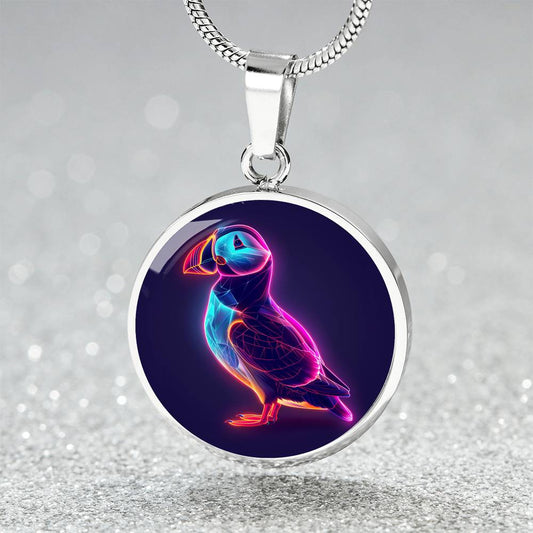 The Neon Puffin Circle Pendant Necklace