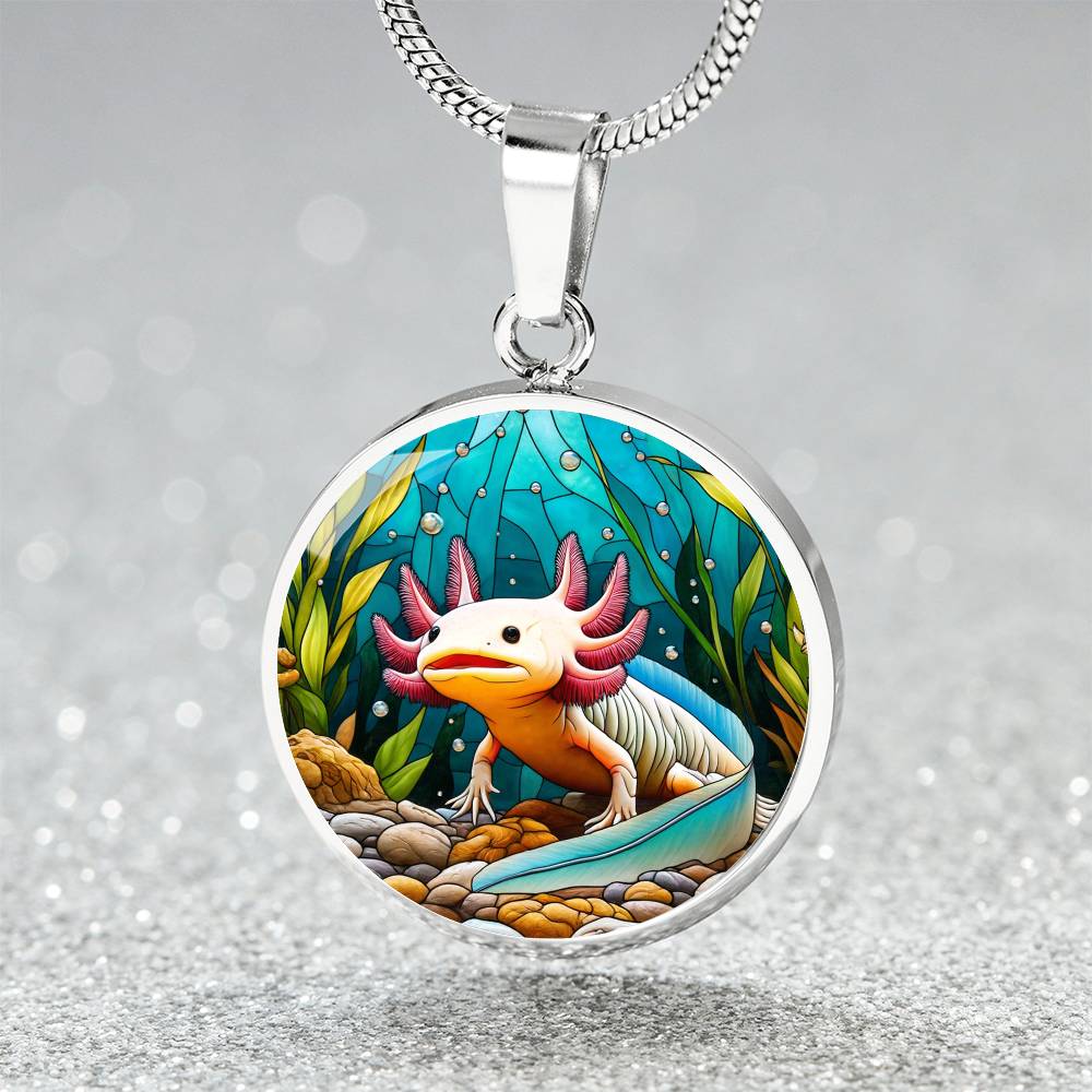 The Charming Axolotl Circle Pendant Necklace