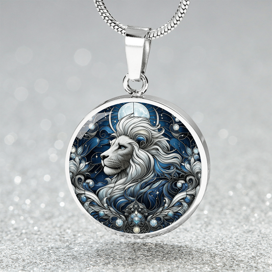 The Celestial White Lion Circle Pendant Necklace