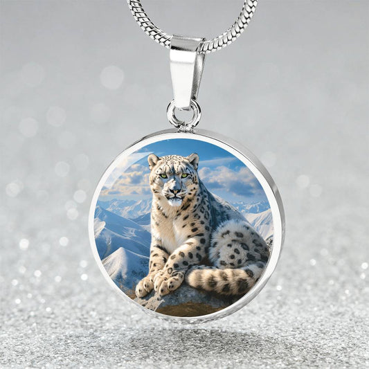 The Regal Snow Leopard Circle Pendant Necklace