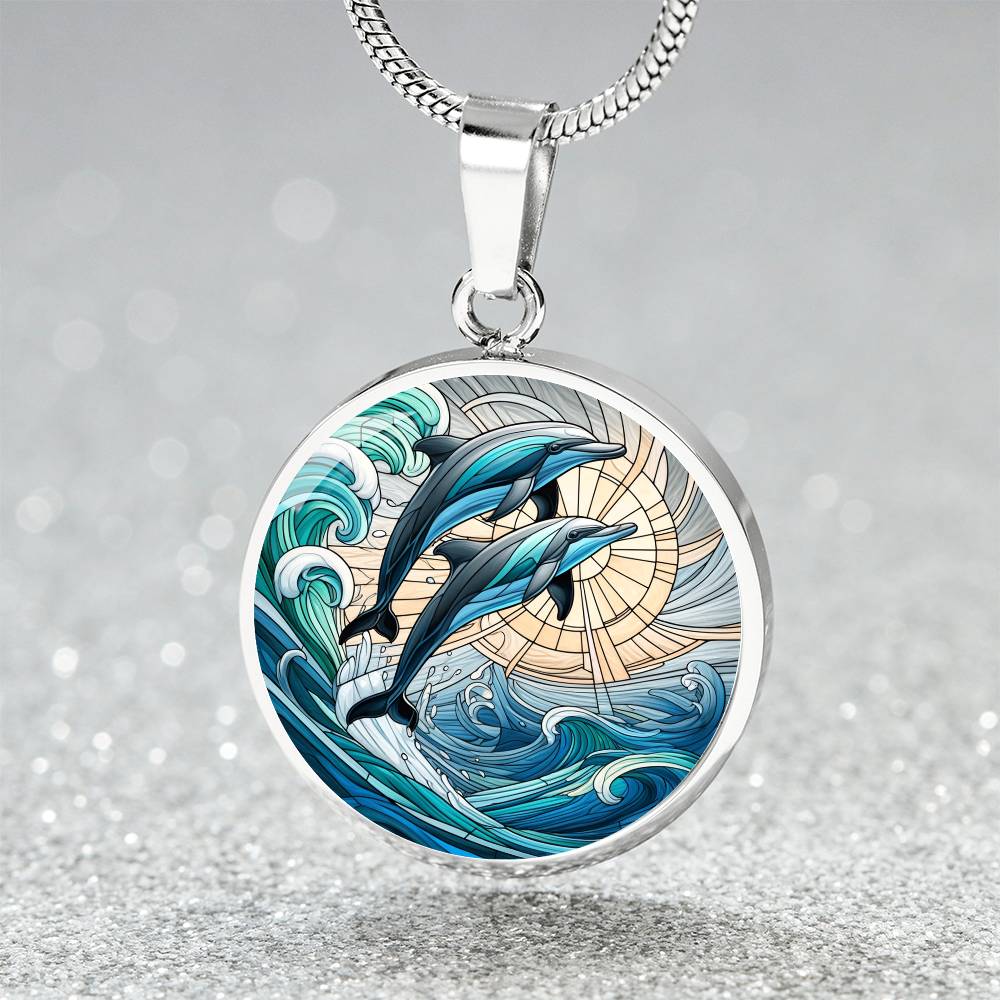 The Dolphin Duo Circle Pendant Necklace