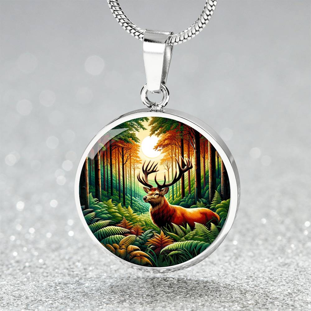 The Woodland Stag Circle Pendant Necklace