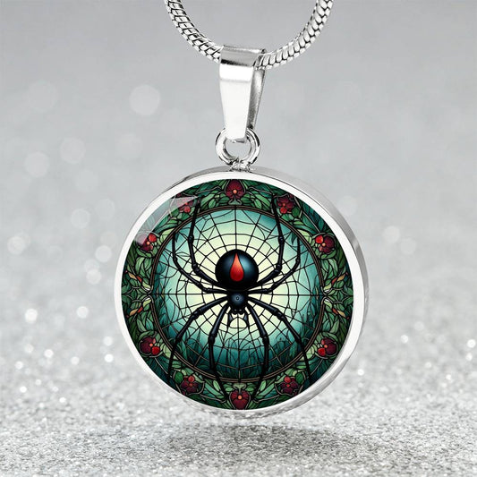 The Black Widow Spider Circle Pendant Necklace