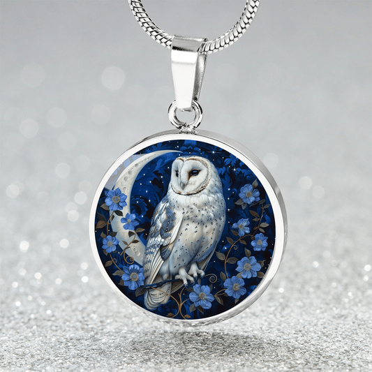 The Blue Blossom Owl Circle Pendant Necklace