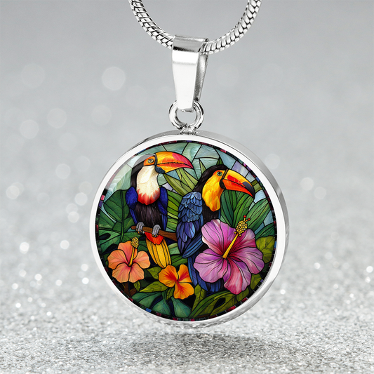 The Toucans Bird Circle Pendant Necklace