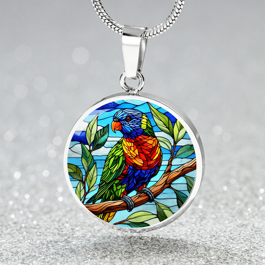 The Lorikeet Bird Circle Pendant Necklace