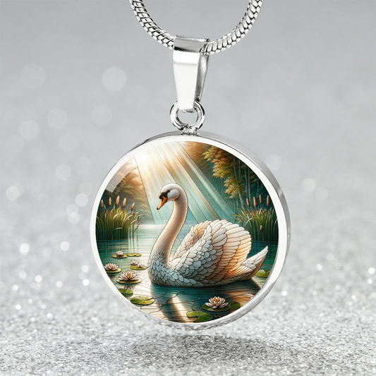 The Serene Swan Circle Pendant Necklace