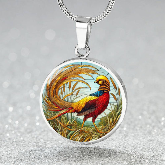 The Golden Pheasant Bird Circle Pendant Necklace