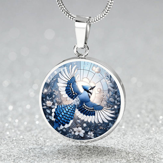 The Celestial Blue Jay Circle Pendant Necklace