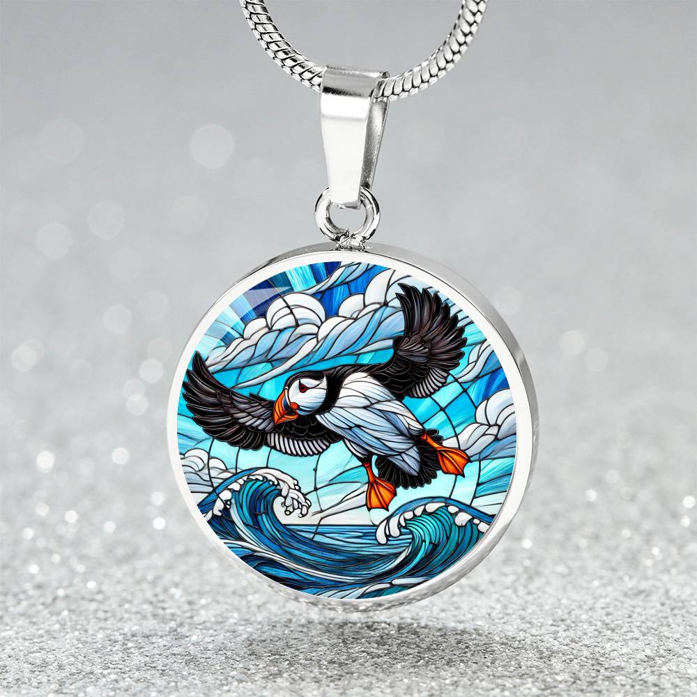 The Flying Puffin Circle Pendant Necklace