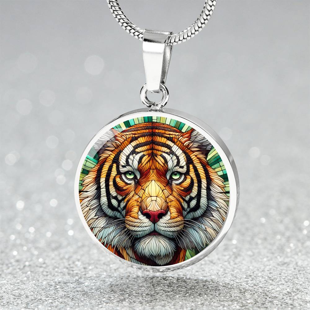 The Tiger Face Circle Pendant Necklace