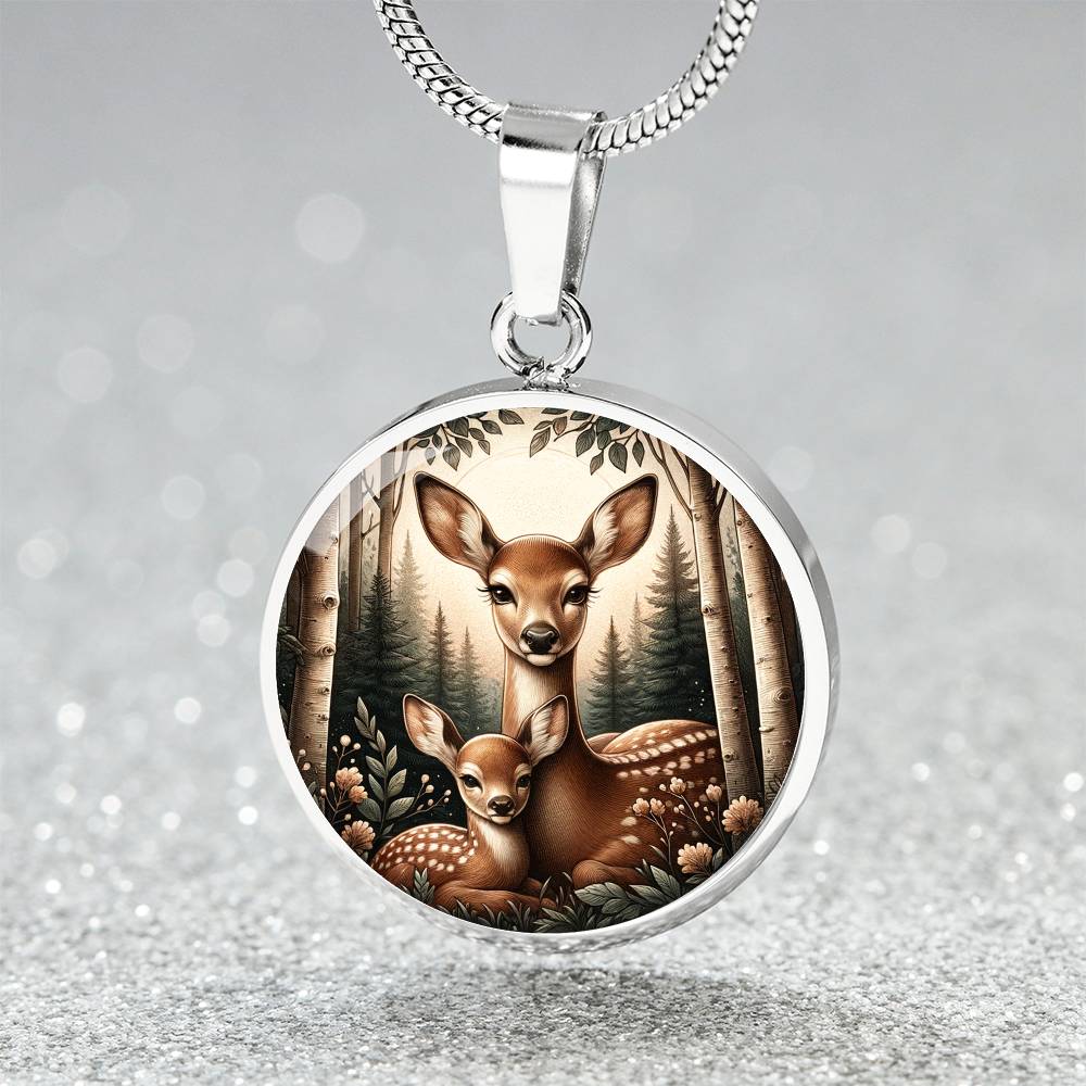 The Doe And Fawn Circle Pendant Necklace