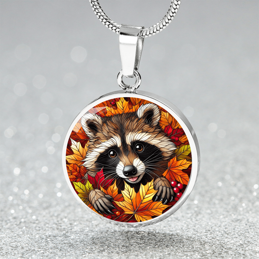 The Fall Raccoon Circle Pendant Necklace