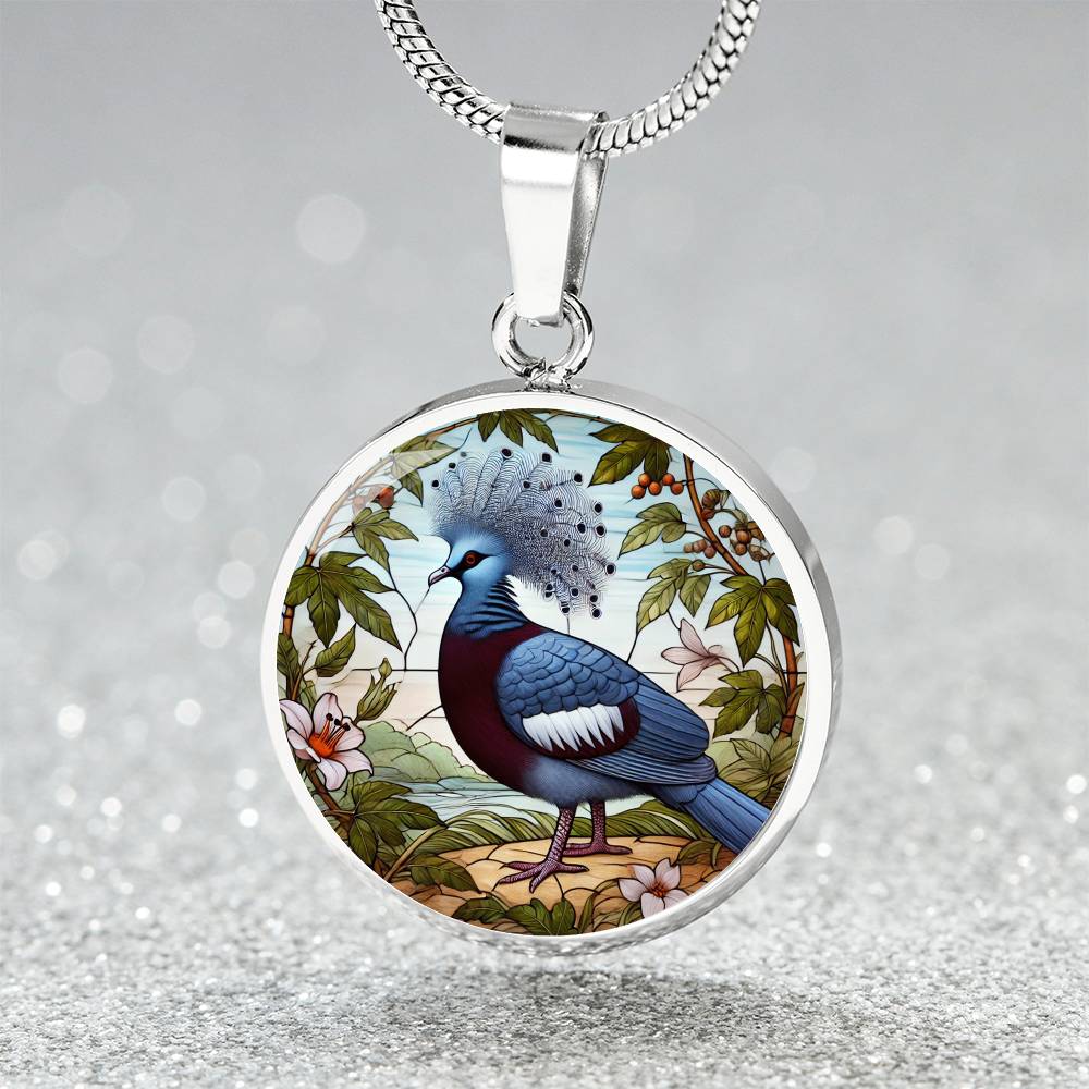 The Victoria Crowned Pigeon Circle Pendant Necklace