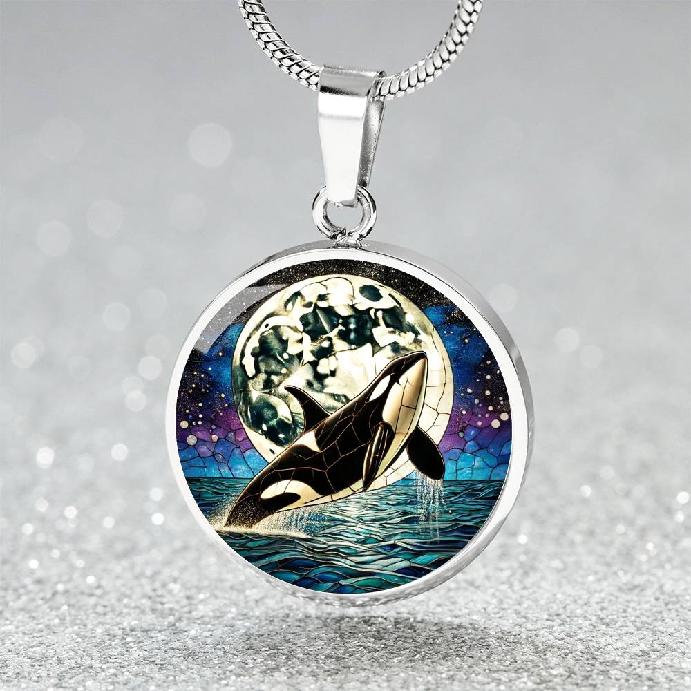 The Moonlit Orca Circle Pendant Necklace