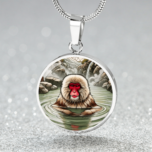 The Japanese Macaque Circle Pendant Necklace