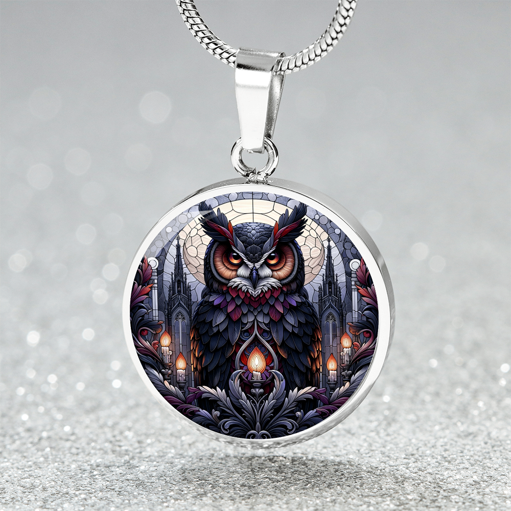 The Gothica Owl Circle Pendant Necklace