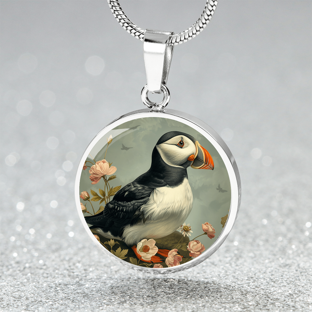 The Vintage Puffin Circle Pendant Necklace