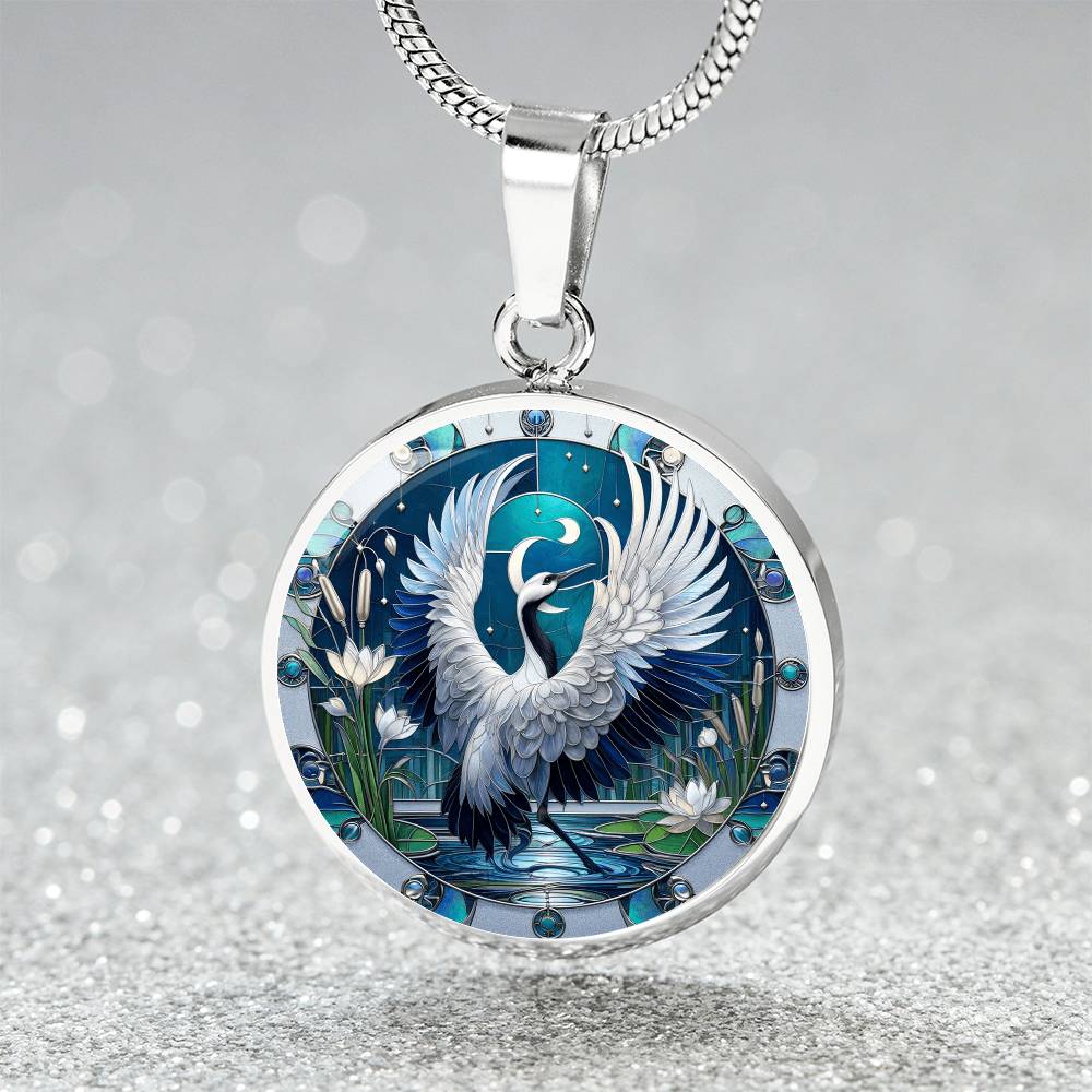 The Celestial Stork Circle Pendant Necklace