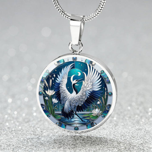 The Celestial Stork Circle Pendant Necklace