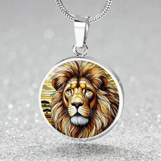 The Lion Face Circle Pendant Necklace