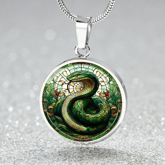 The Green Snake Circle Pendant Necklace