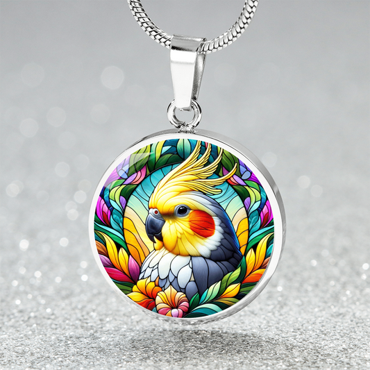 The Colorful Cockatiel Bird Circle Pendant Necklace